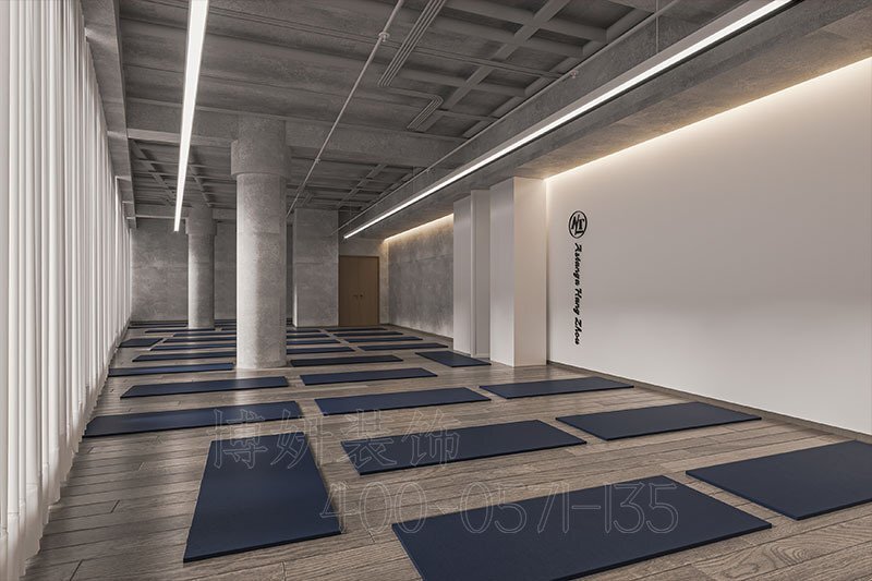 南京简约原木风瑜伽馆健身房装修设计方案效果图-南京沙巴足球工装公司